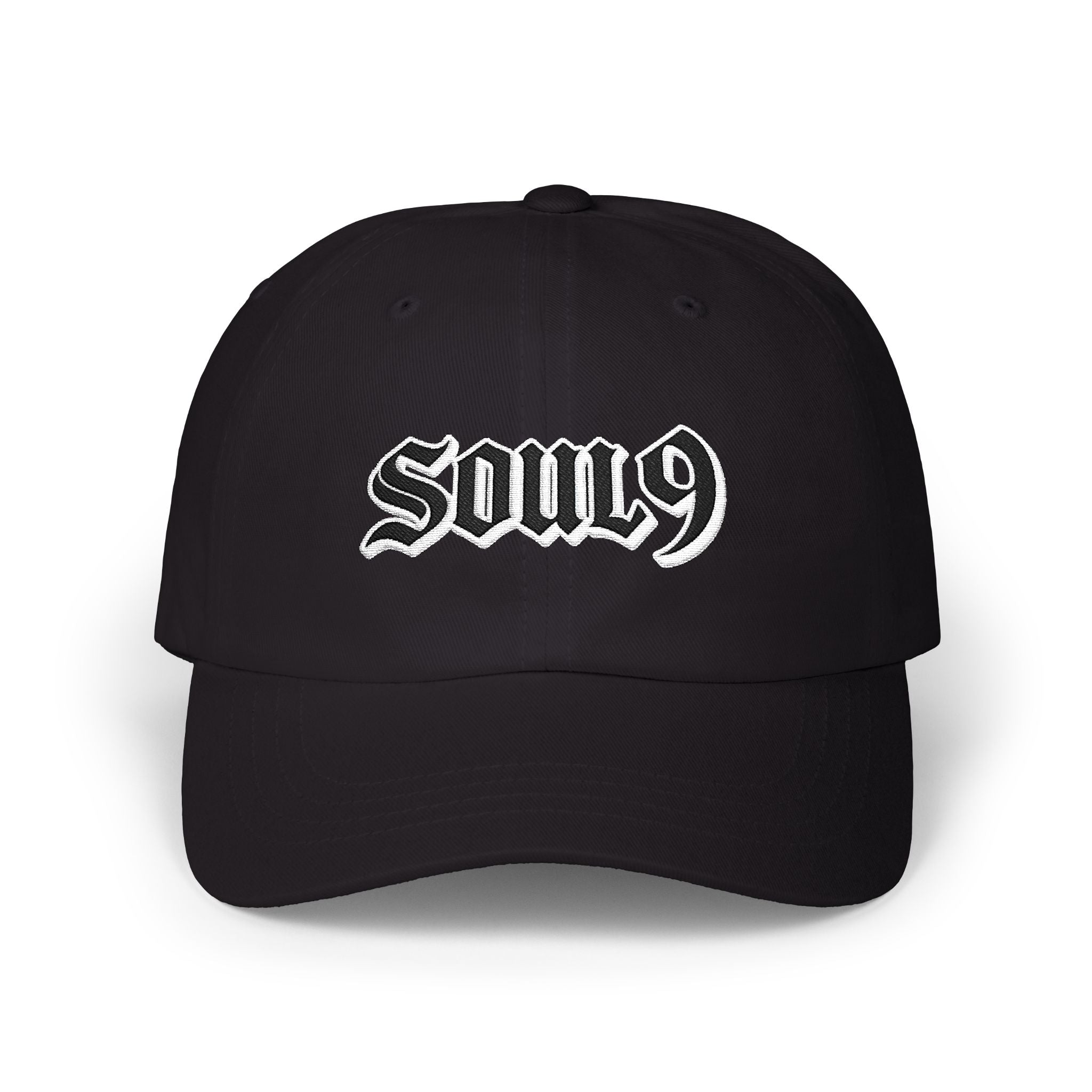 Soul9 Gothic Dad Cap — Embroidered Black Baseball Hat